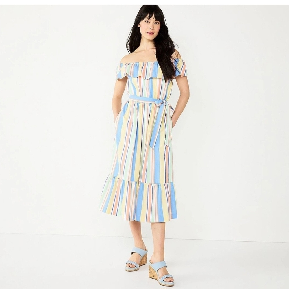 Draper James Multicolor Off-Shoulder Midi Dress 🐇🐣🌷